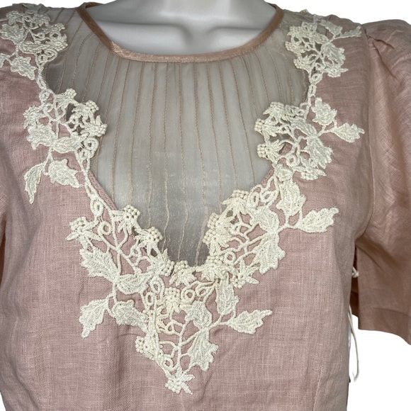 Tularosa | NEW Levy Embroidered Linen Puff Sleeve Mini Dress in Natural Size XS - Picture 6 of 13